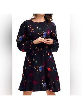 SUGARHILL BRIGHTON Juliette Dress Colourful Universe Black Size 8 Galaxy space